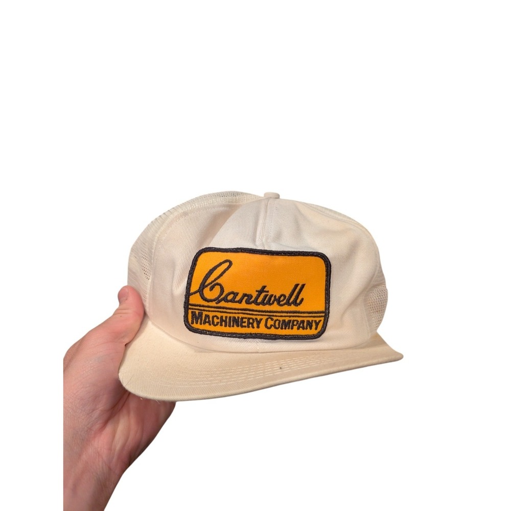 Vintage Cantwell Machinery Co Snapback Trucker Hat Patch Cap Cream
